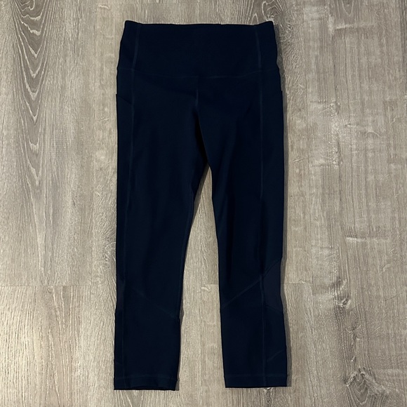 Lululemon 4 Pace Rival High Rise True Navy Crop Athletic Workout Women Leggings - Picture 2 of 13